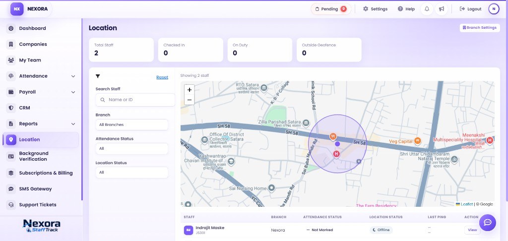Nexora StaffTrack live staff location map